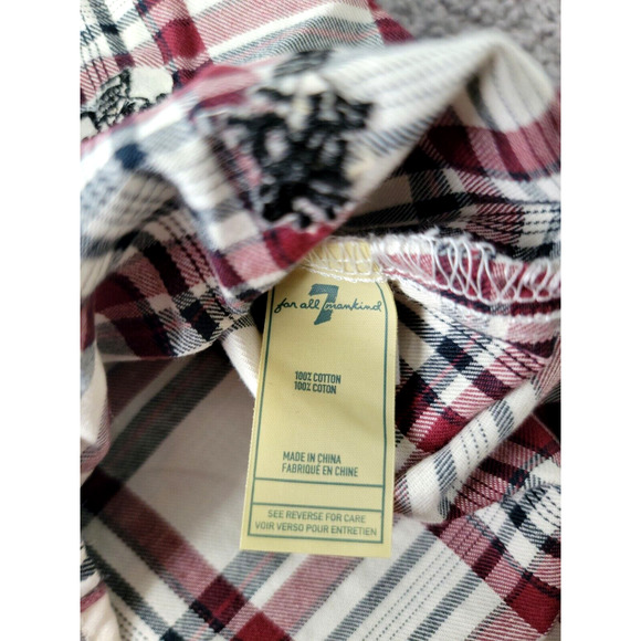 7 For All Mankind Girls Size Large Plaid Long Sleeve Button Down Roll Tab Shirt - Picture 6 of 9